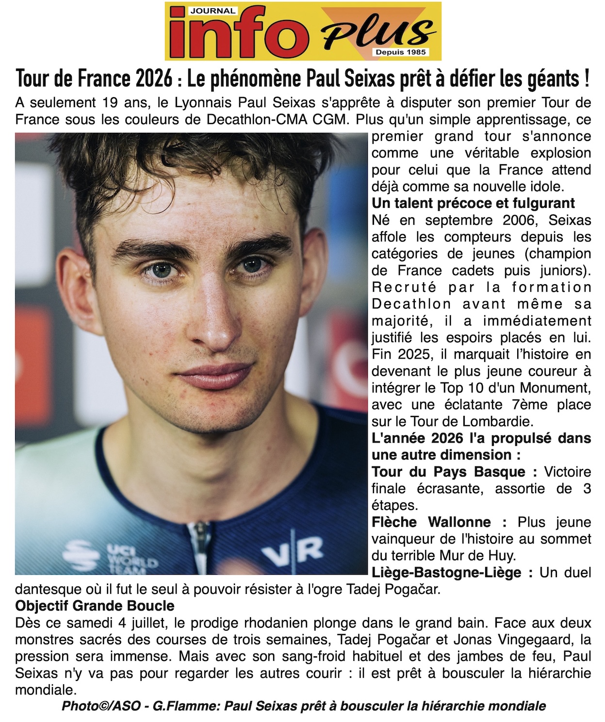 Tour de France: Paul Seixas prêt à bousculer la hiérarchie mondiale