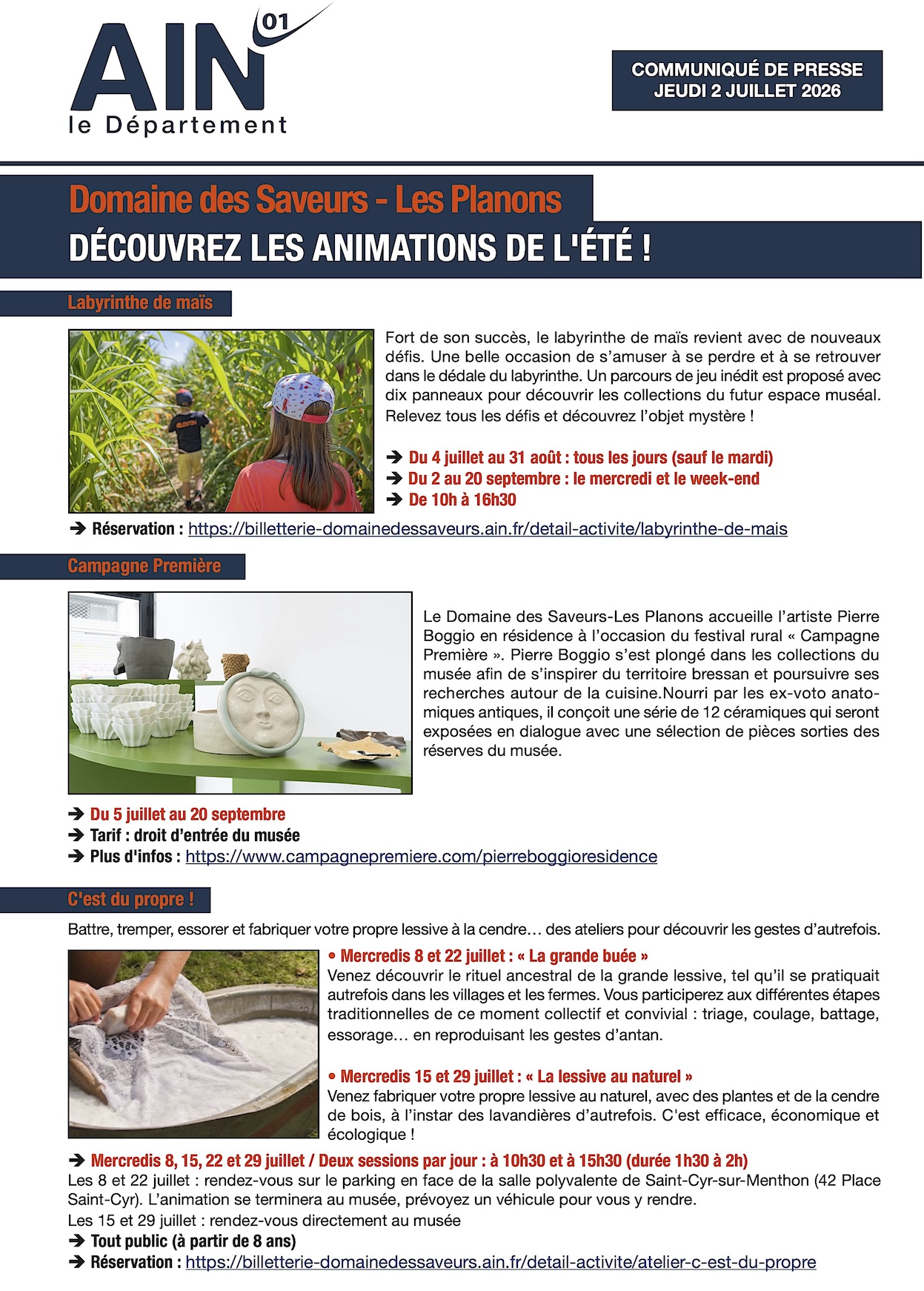 Domaine des Saveurs - Les Planons: découvrez les animations de l'été !