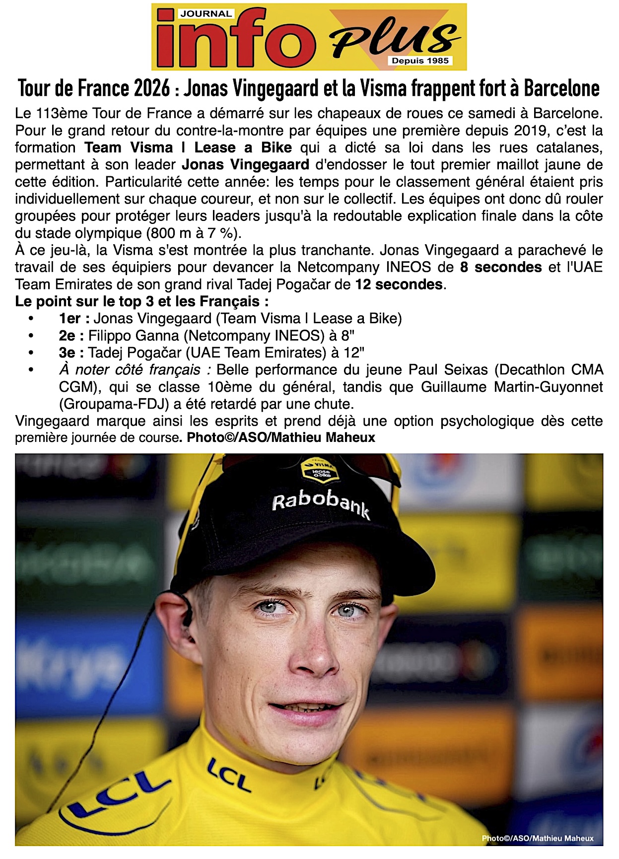 Tour de France: Jonas Vingegaard première maillot jaune !