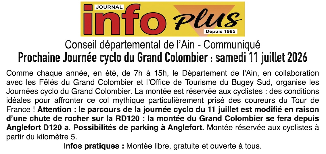 Journée cyclo du Grand Colombier: samedi 11 juillet !