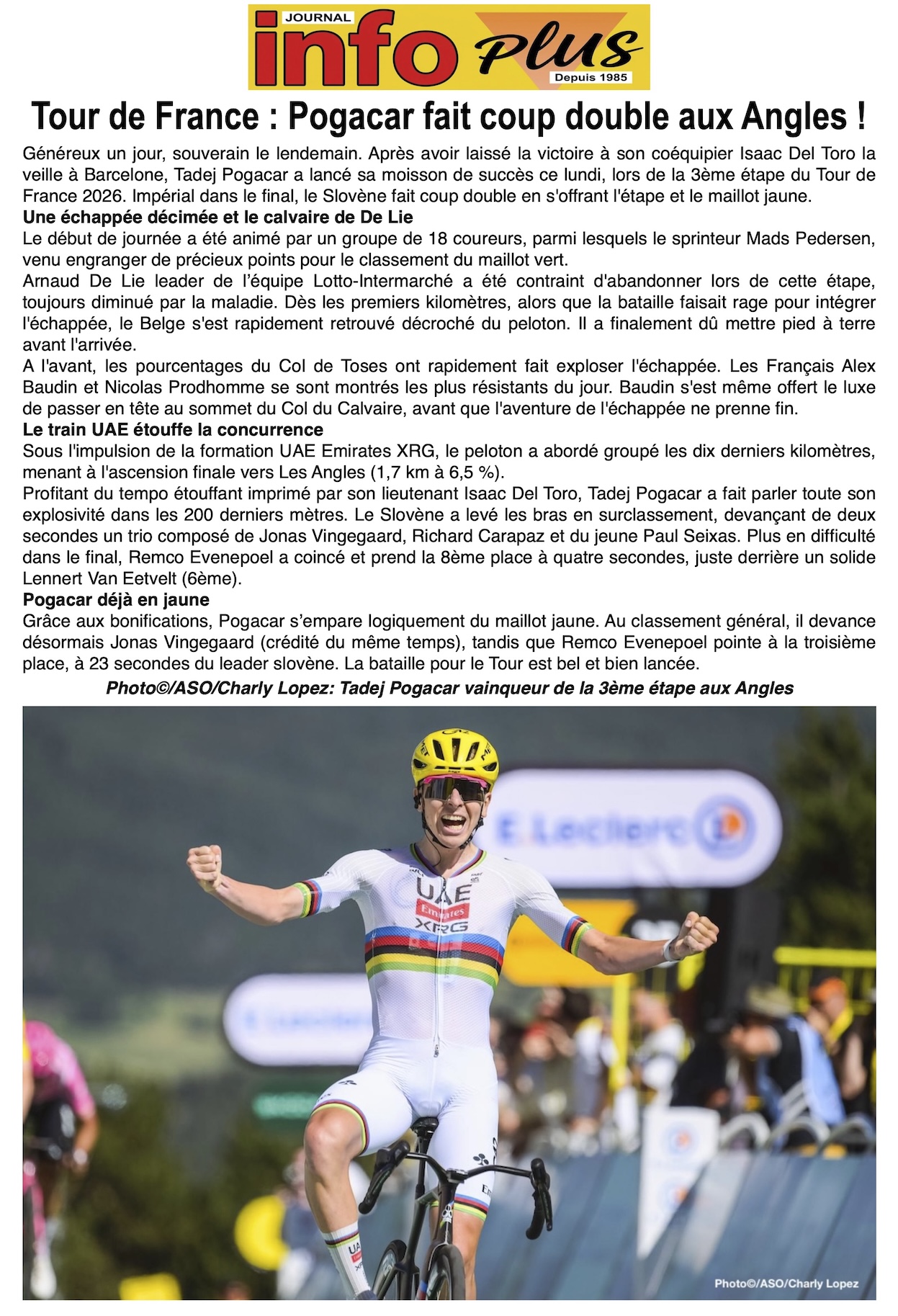 Tour de France: Pogacar écoeure la concurrence !