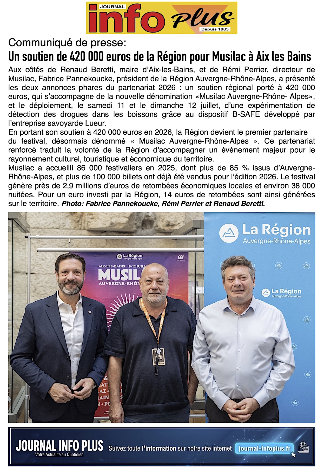 Un soutien de 420 000 euros de la Région pour Musilac à Aix les Bains !