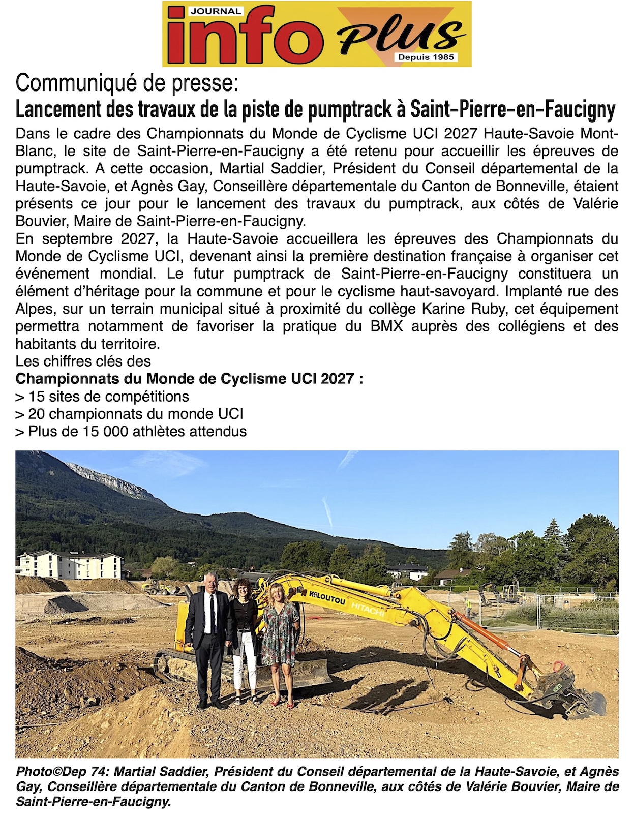Cyclisme: championnat du Monde 2027 - lancement des travaux de la piste Pumptrack à Saint-Pierre en -Faucigny