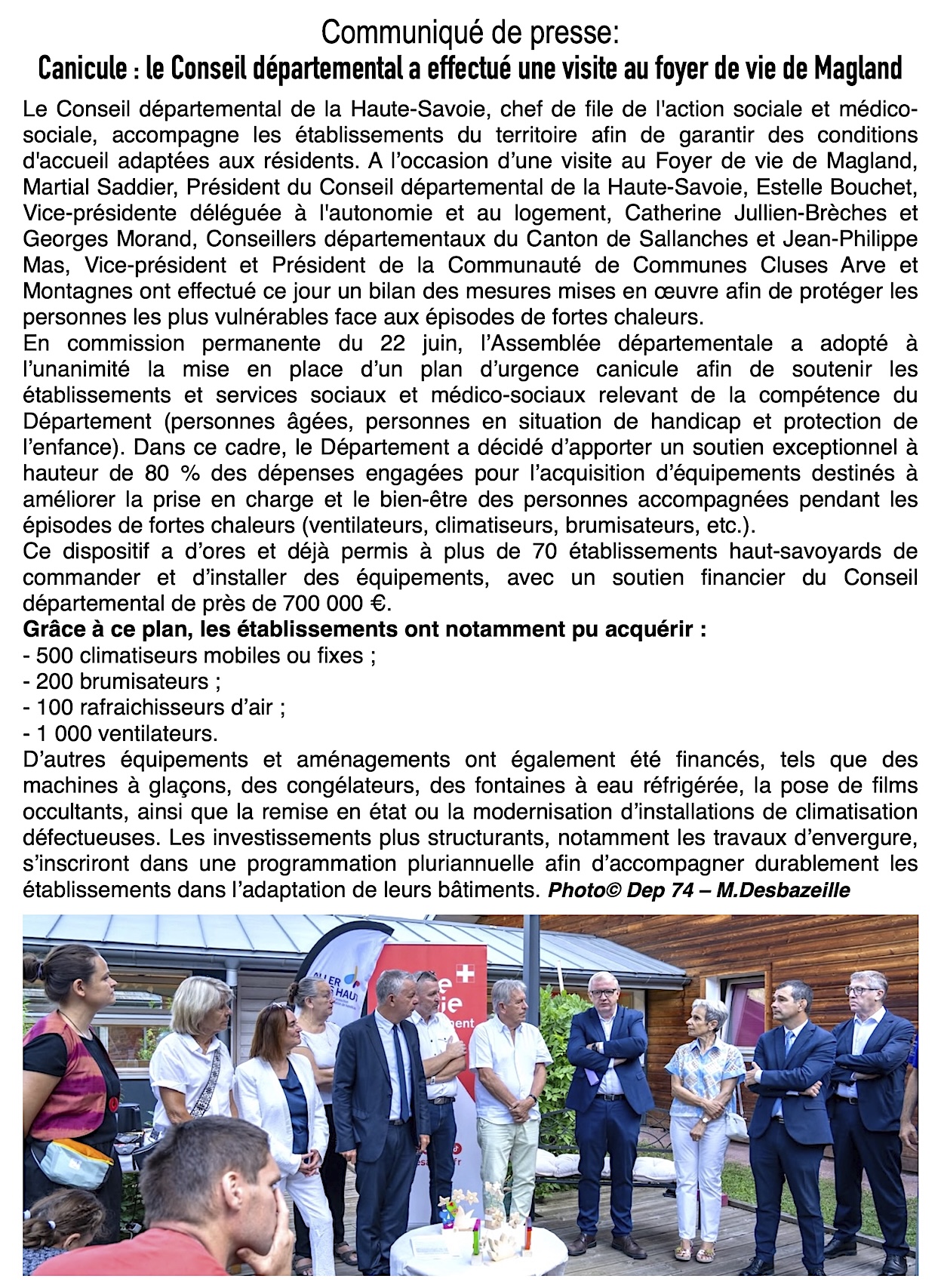 Canicule: le conseil général départemental de la Haute-Savoie en visite !