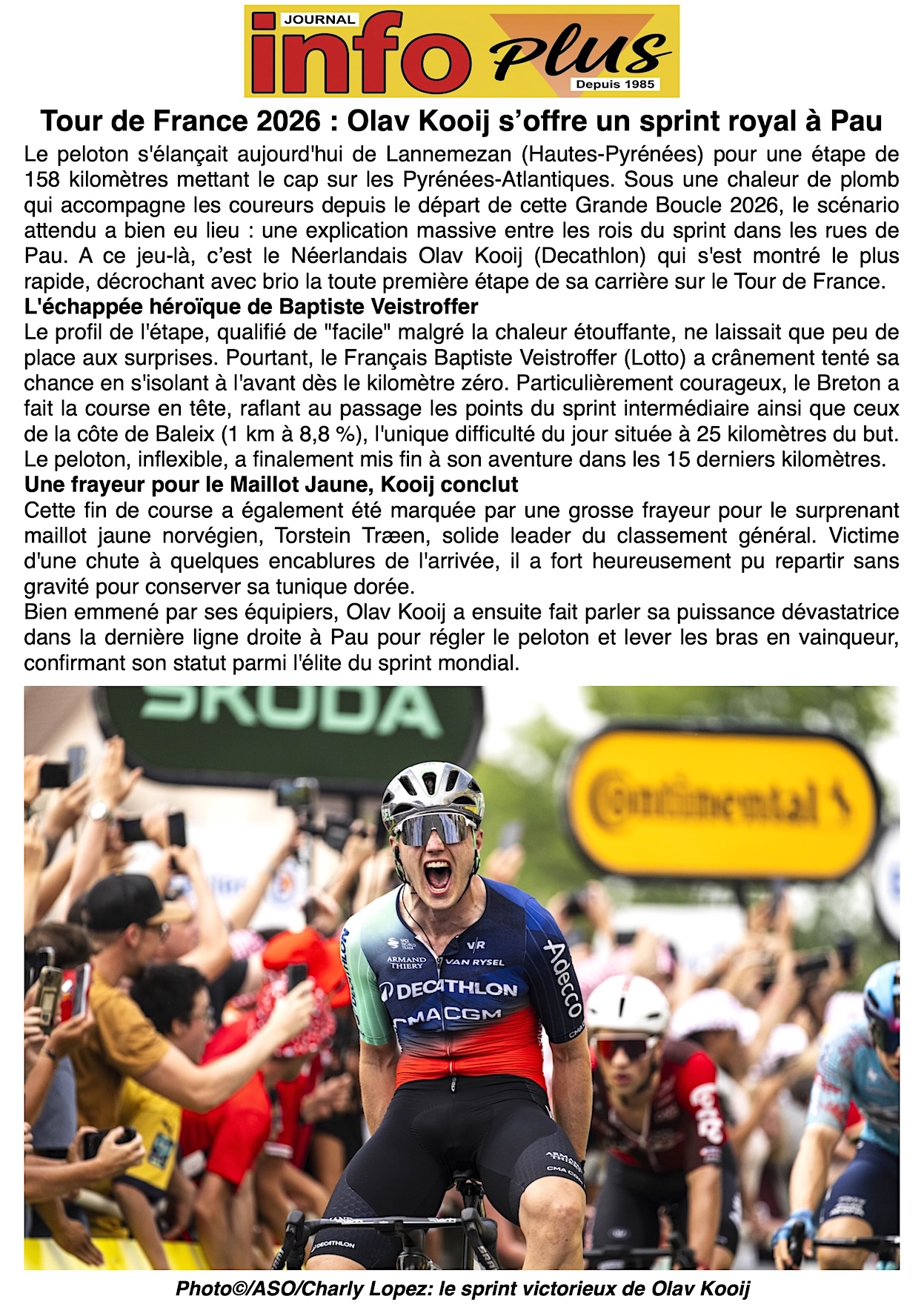 Tour de France: le Néerlandais Olav Kooij vainqueur à Pau !