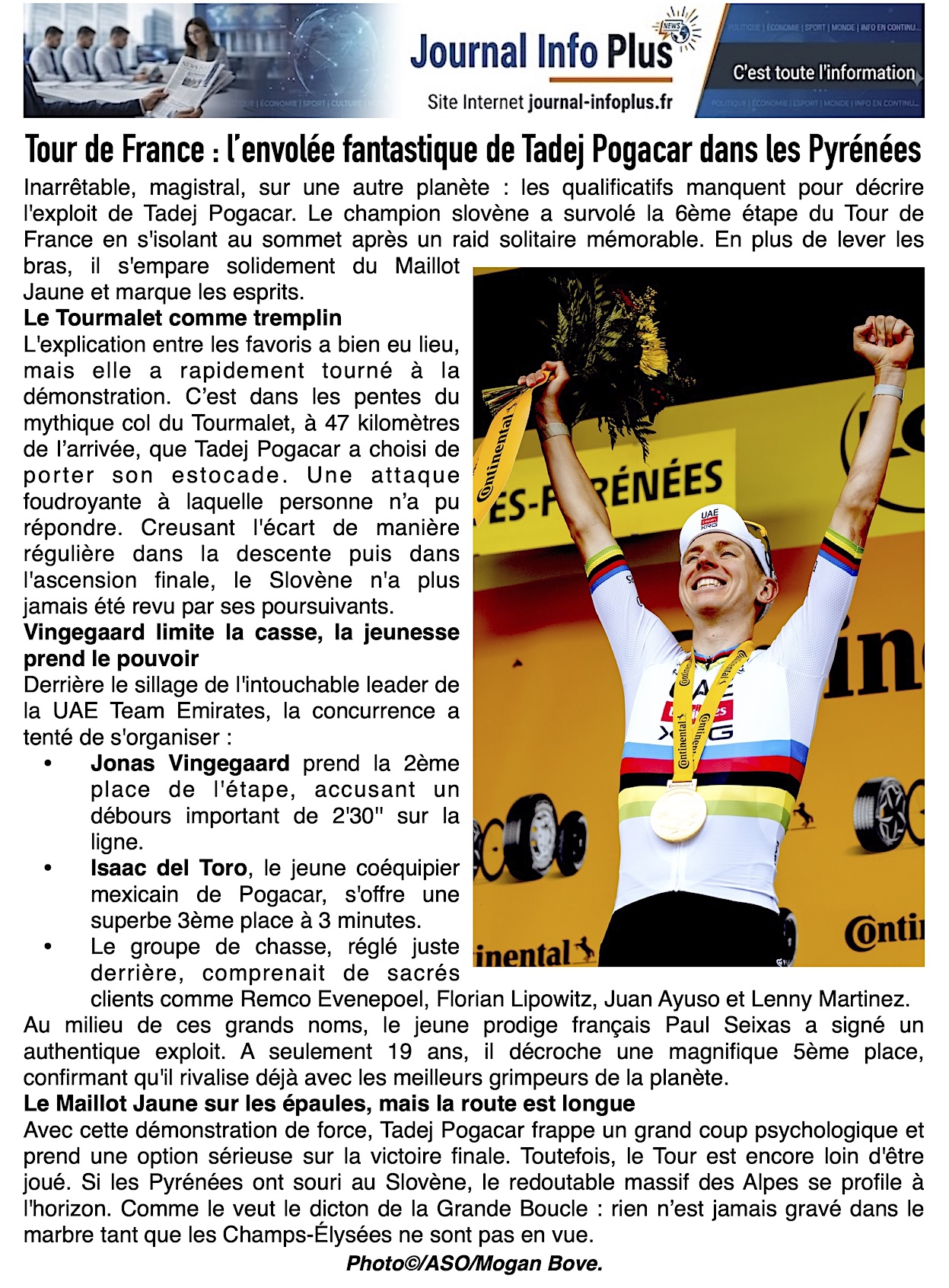 Tour de France: Tadej Pogacar frappe un grand coup !