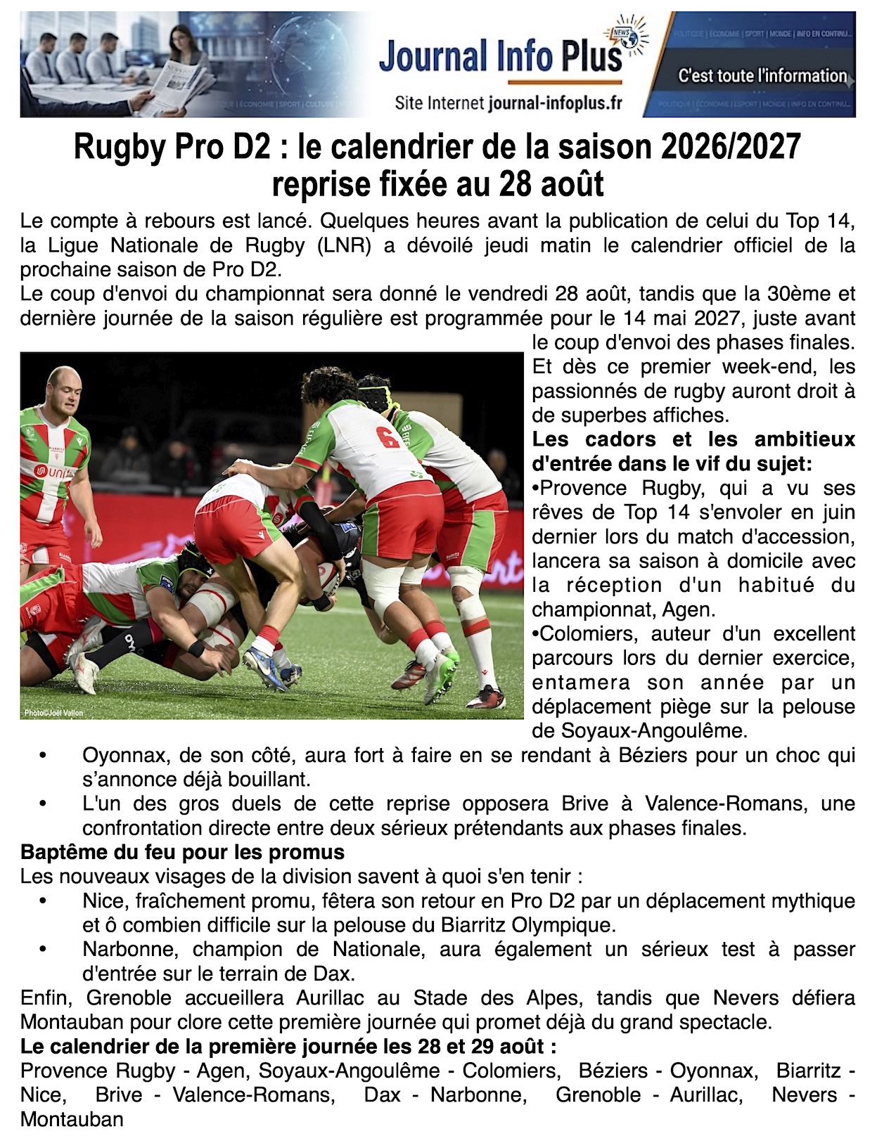Rugby: reprise du championnat le 28 août !