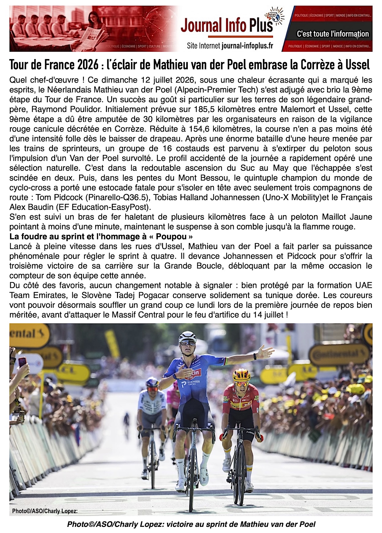 Tour de France: Mathieu van der Poel vainqueur à Ussel !