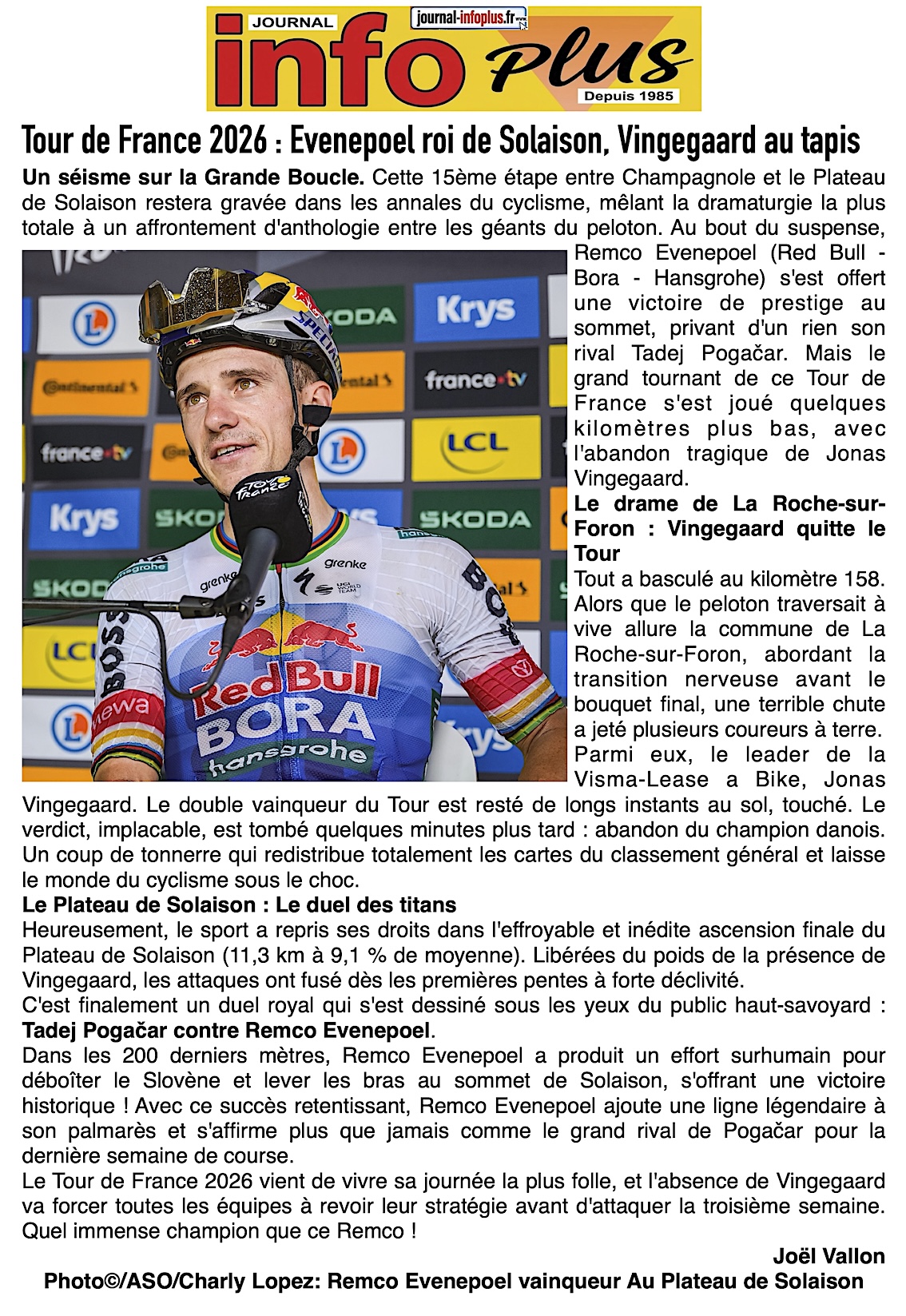 Tour de France: Remco Evenepoel roi de Solaison 