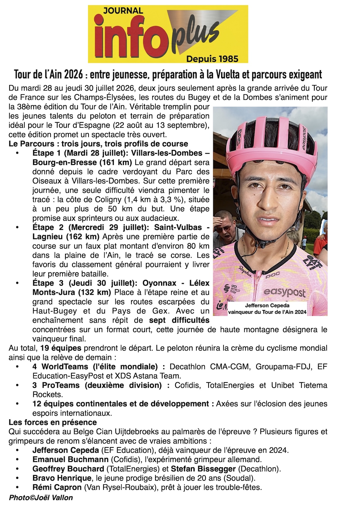 Cyclisme: Tour de l'Ain 2026