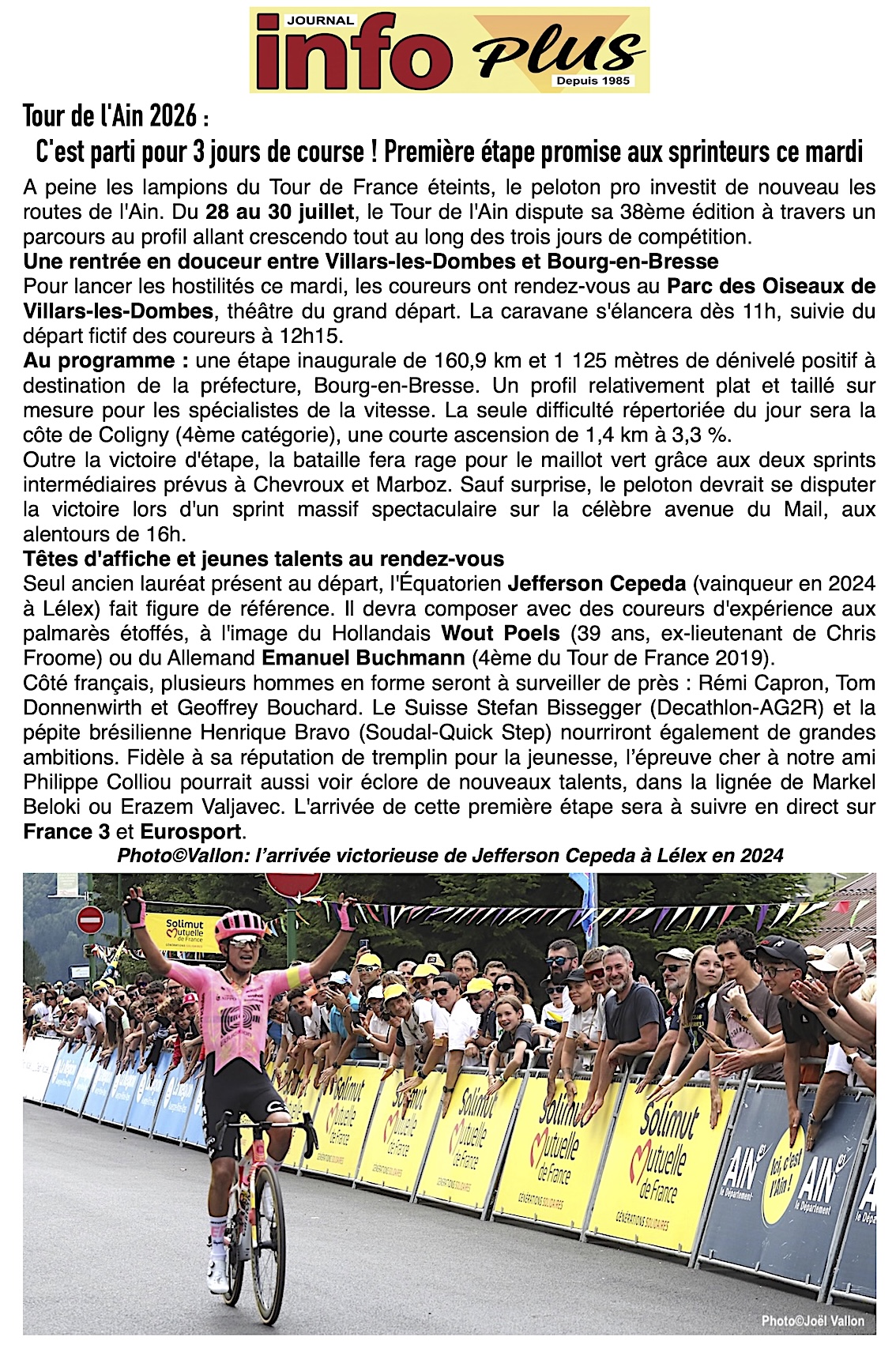 Tour de l'Ain: c'est parti pour 3 jours de course !