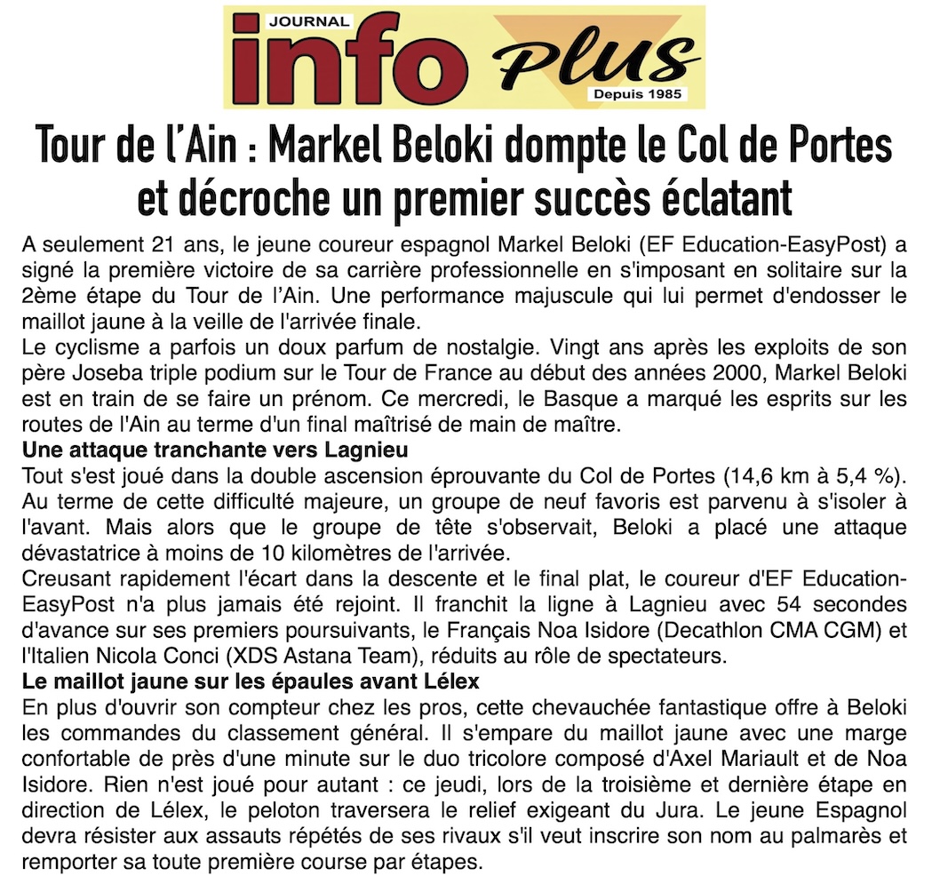 Tour de l'Ain: l'Espagnol Markel Beloki vainqueur à Lagnieu