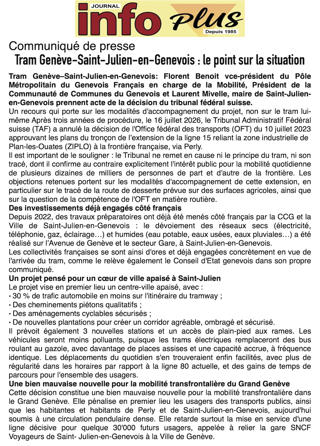 Communiqué: Tram Genève