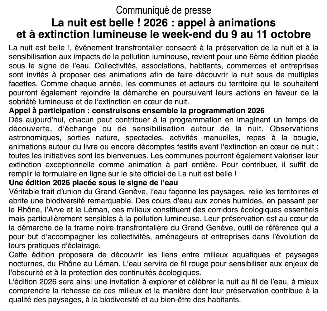 La nuit est belle ! 2026 : Mobilisons-nous pour faire vivre la nuit au fil de l'eau !