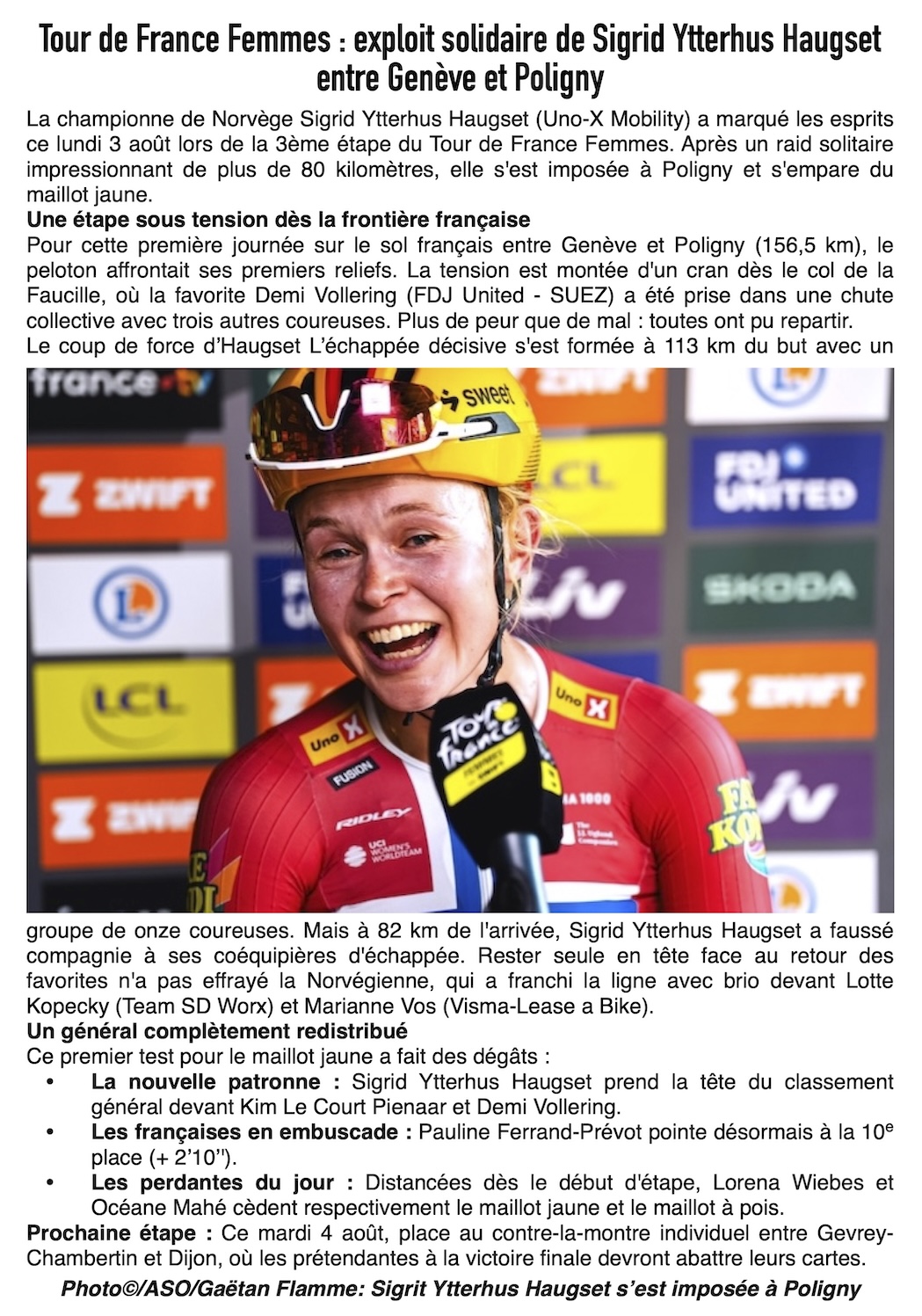 Tour de France Femmes : L'incroyable coup de force de Sigrid Ytterhus Haugset