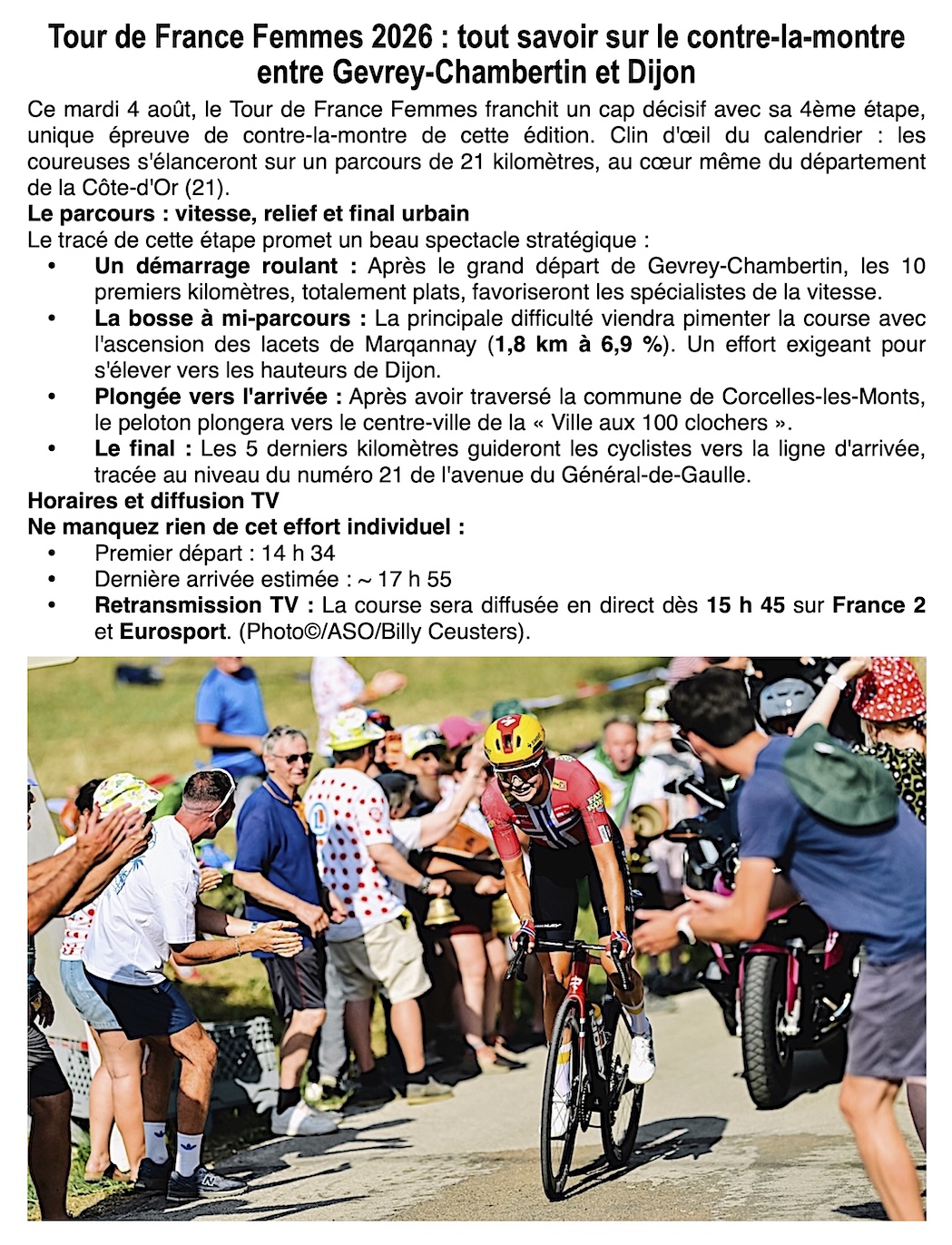Contre-la-montre du Tour Femmes : Cap sur Dijon pour la 4ème étape !