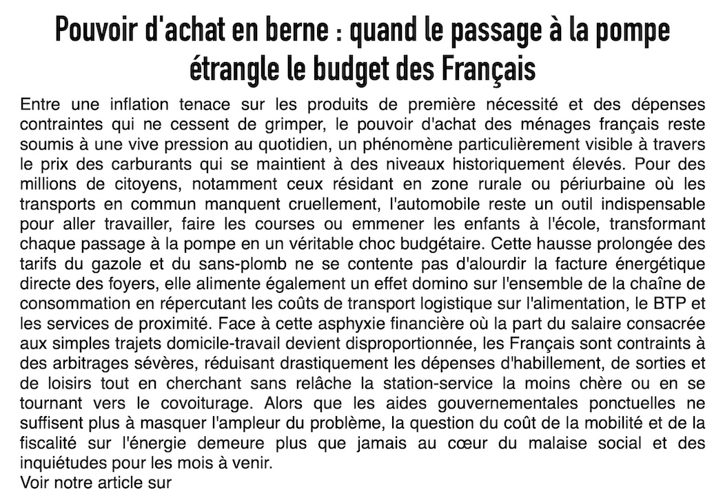 Pouvoir d'achat en berne : quand le passage à la pompe étrangle le budget des Français