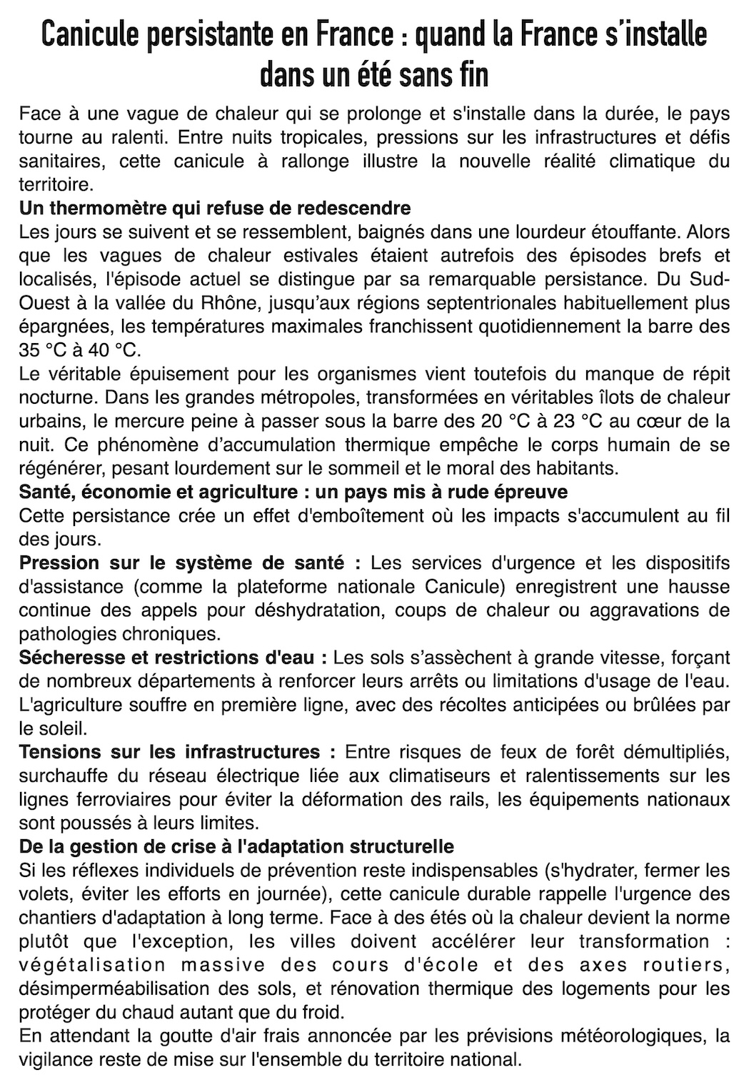 CANICULE PROLONGÉE : La France sous une vague de chaleur sans fin