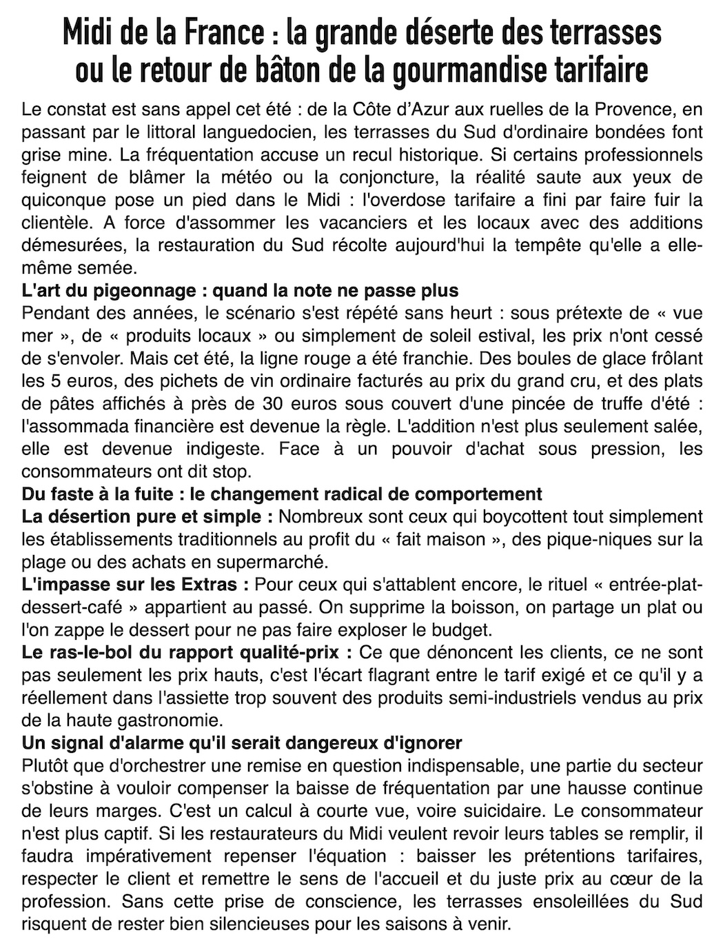 Midi de la France : quand les prix démesurés vident les terrasses