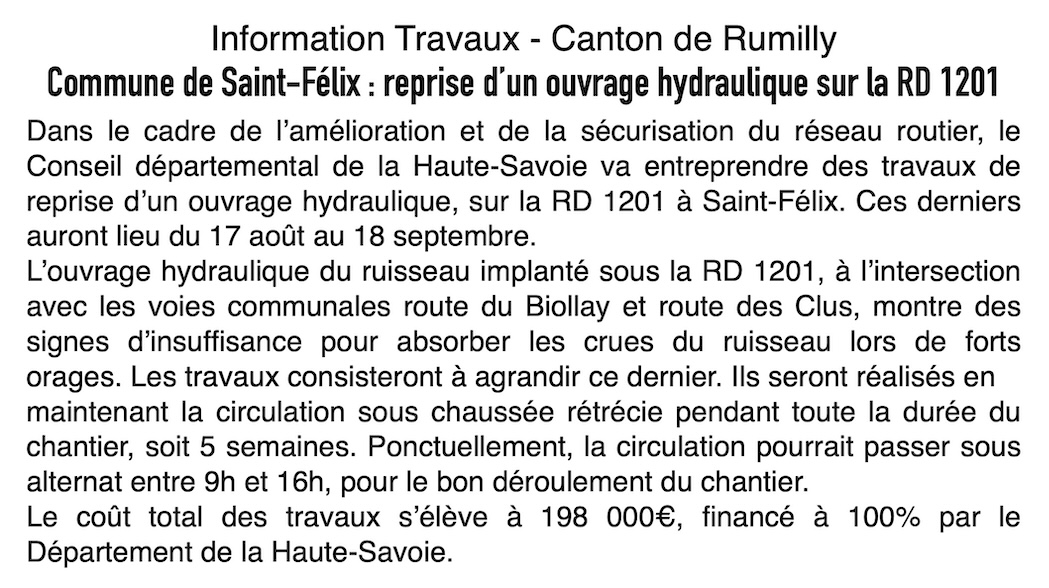 RD 1201 à Saint-Félix : Un chantier à 198 000 € pour faire face aux crues