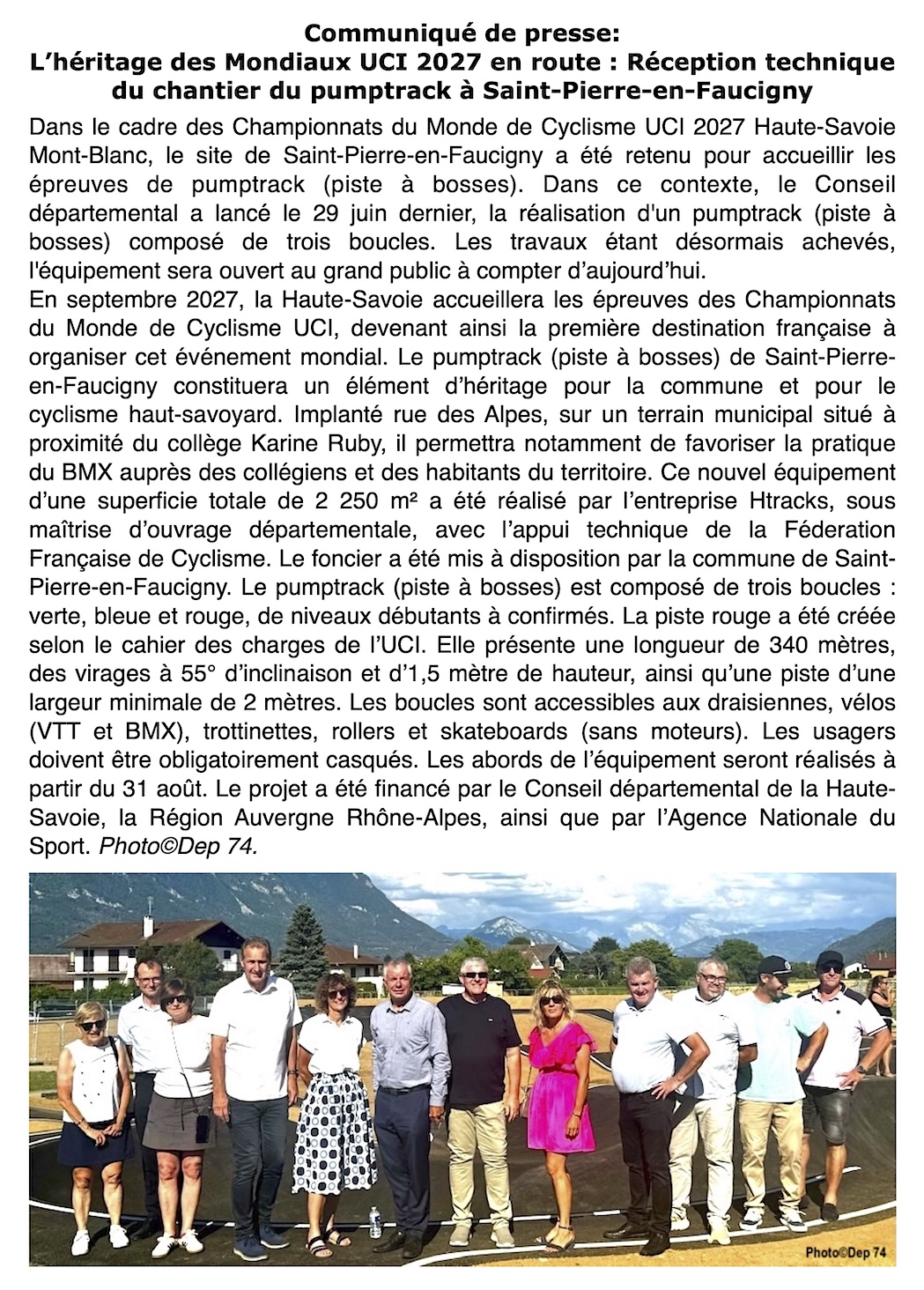 Mondiaux UCI 2027 : Le pumptrack de Saint-Pierre-en-Faucigny ouvre ses portes au grand public !