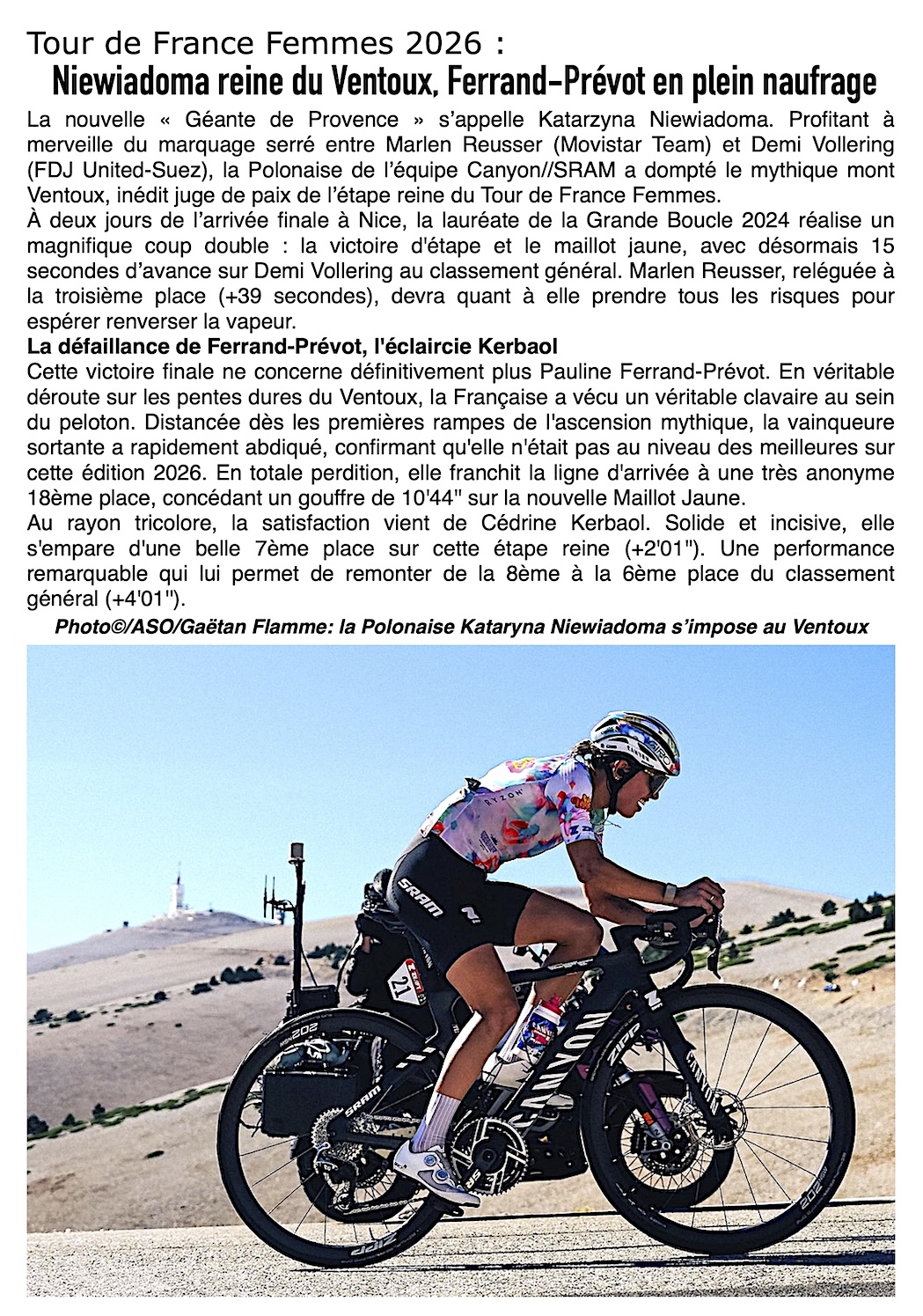 Le Ventoux sacre Niewiadoma et foudroie Ferrand-Prévot !