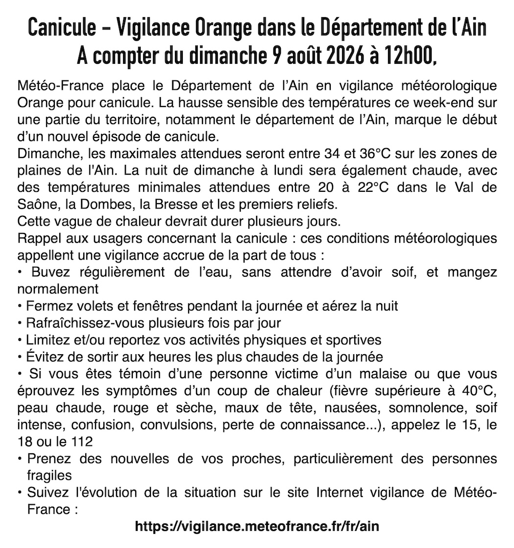 CANICULE : L'Ain passe en vigilance orange, jusqu'à 36°C attendus !