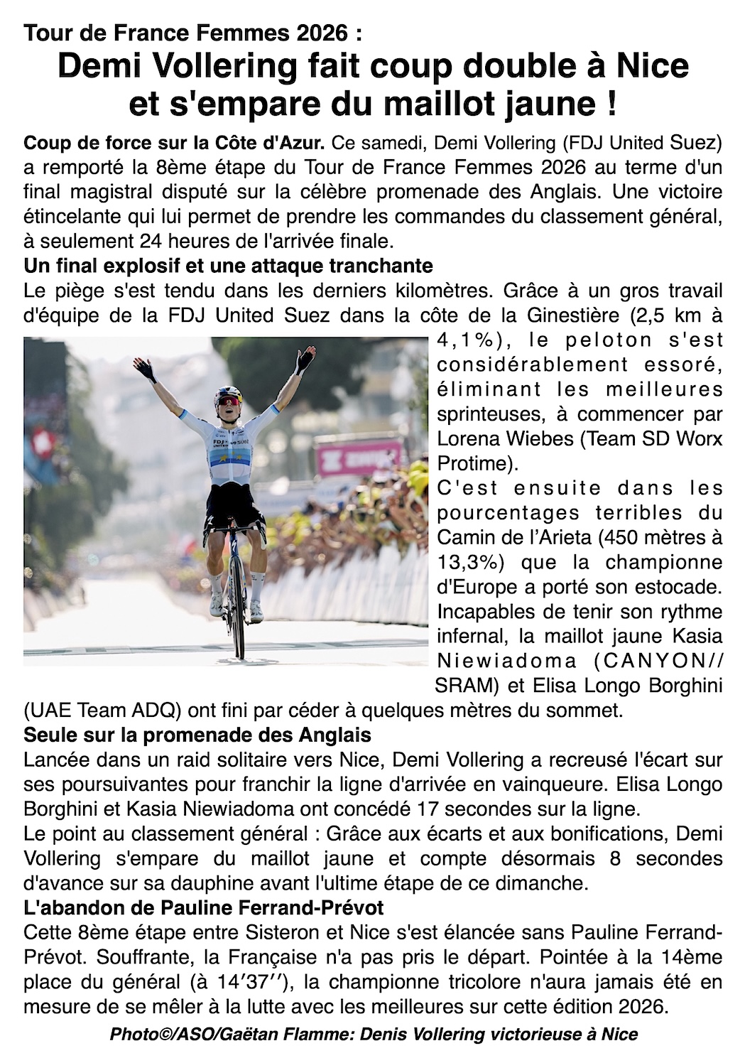 Coup de force sur la Côte d'Azur : Demi Vollering renverse le Tour de France Femmes à Nice