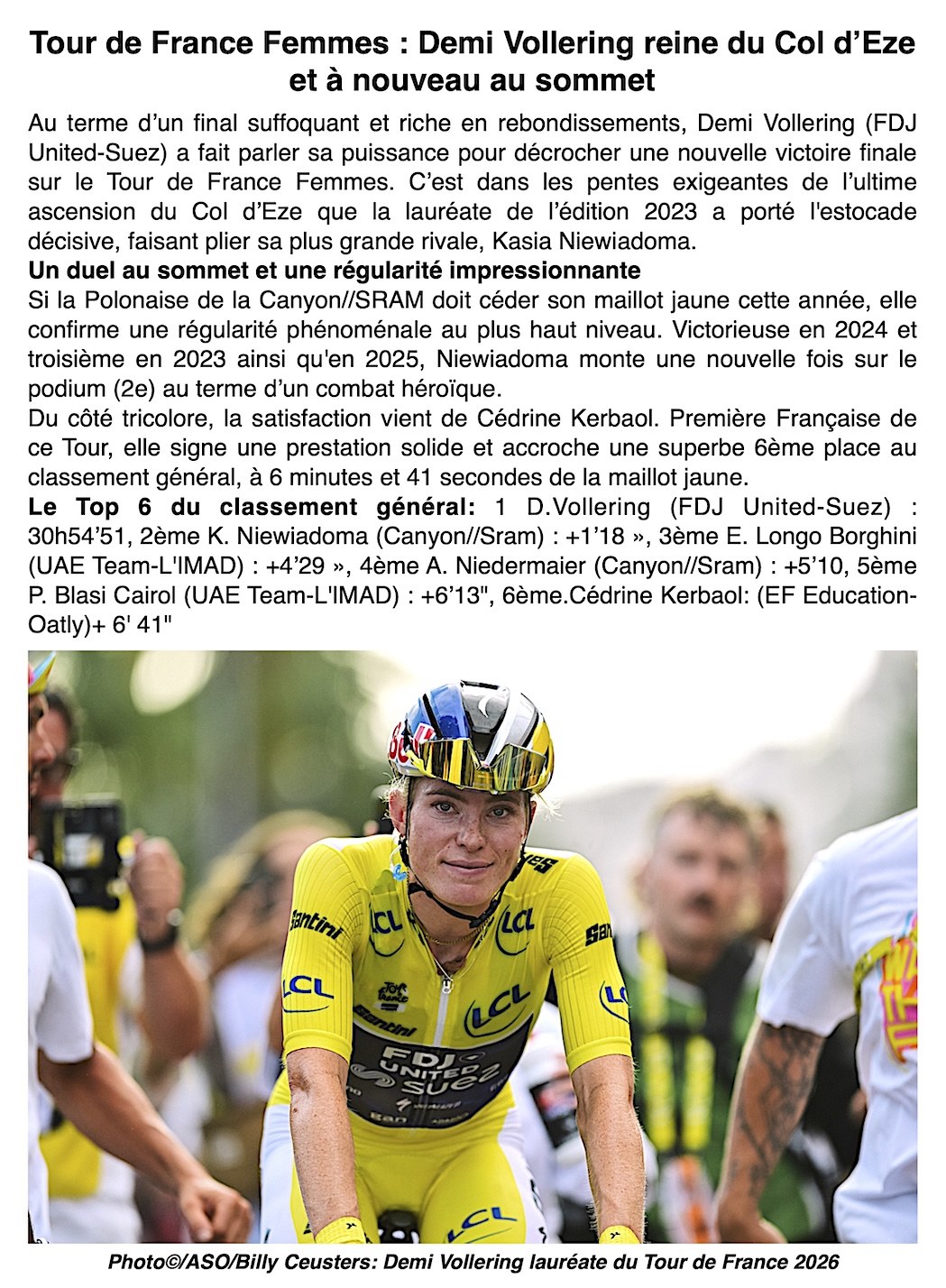 Demi Vollering au sommet ! Elle fait plier Niewiadoma et s'offre le Tour de France !