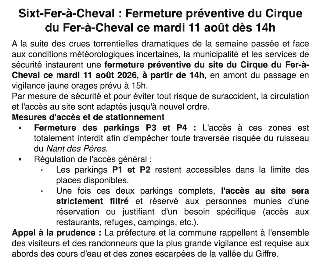 Alerte à Sixt-Fer-à-Cheval : Le site fermé en urgence dès 14h face au risque d'orage !