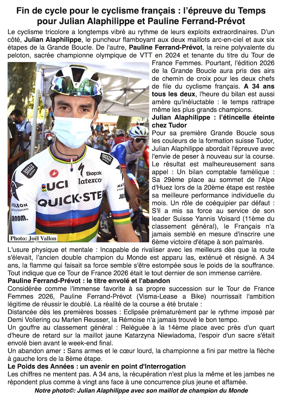 Alaphilippe et Ferrand-Prévot : Quand le poids des années rattrape l'élite française