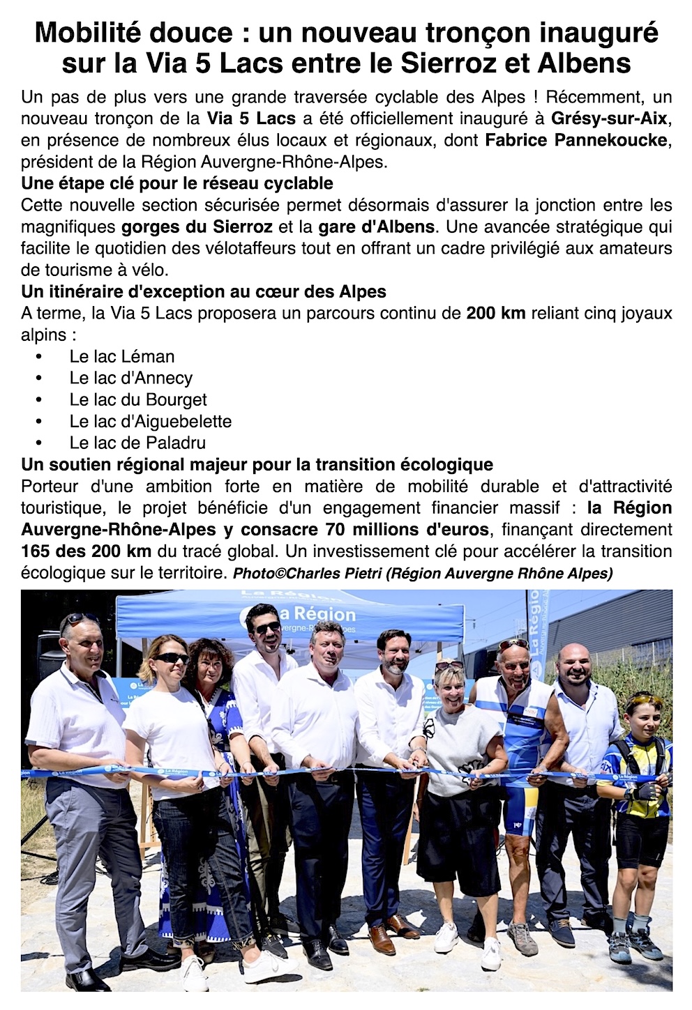 Mobilité à vélo : la Via 5 Lacs franchit une nouvelle étape entre le Sierroz et Albens