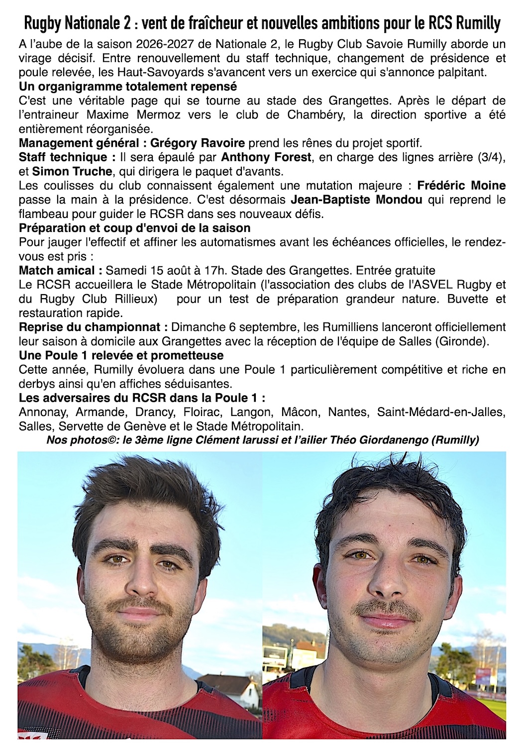 Rugby Nationale 2 : Nouveau staff, nouveau président, nouvelle ère pour Rumilly