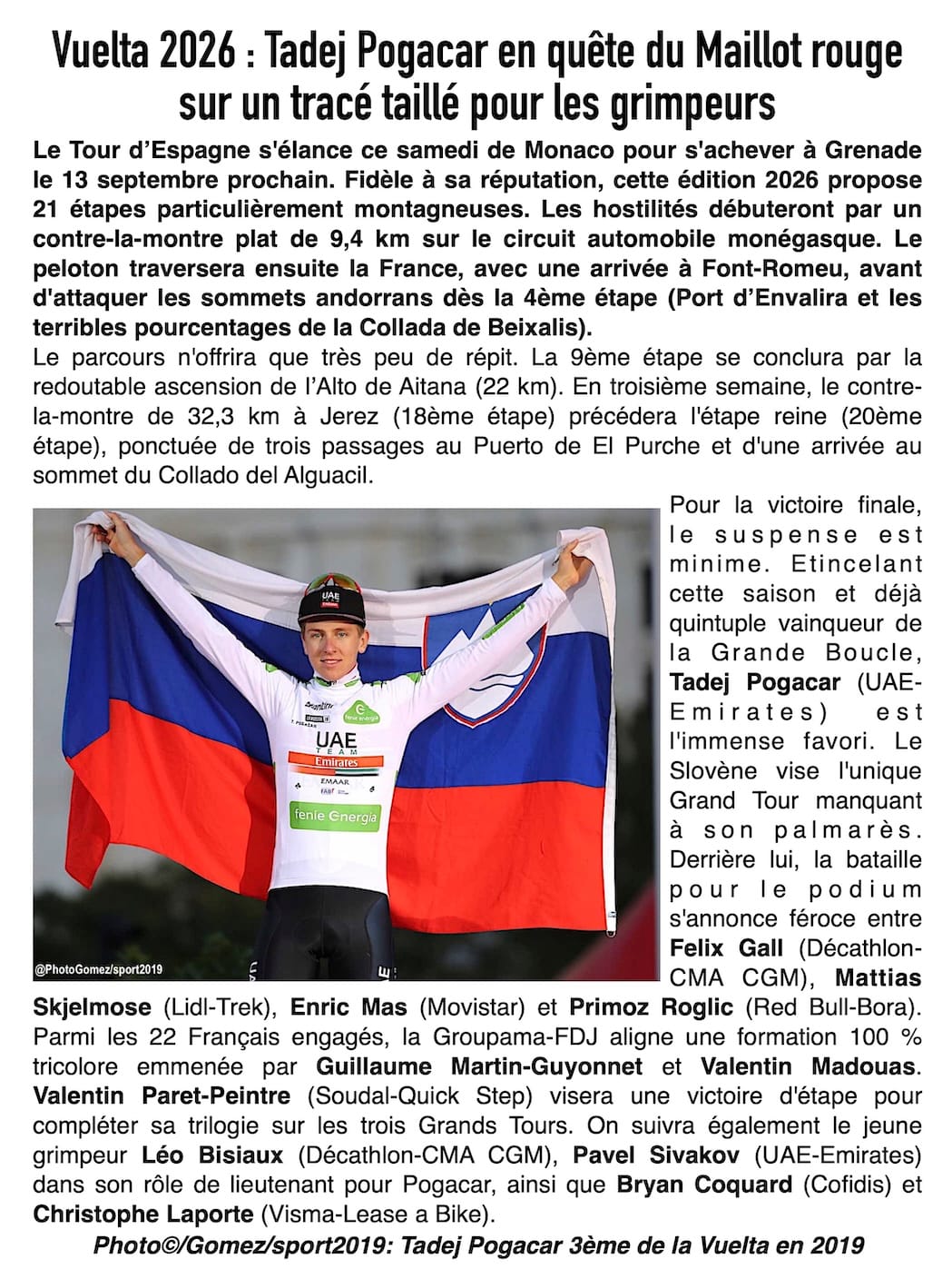 Vuelta 2026 : Pogačar face au monstre espagnol pour marquer l'Histoire