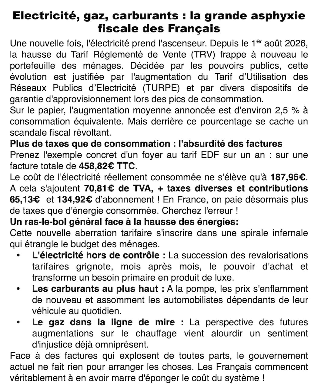 L’électricité augmente encore au 1er août… et les chiffres sont hallucinants !