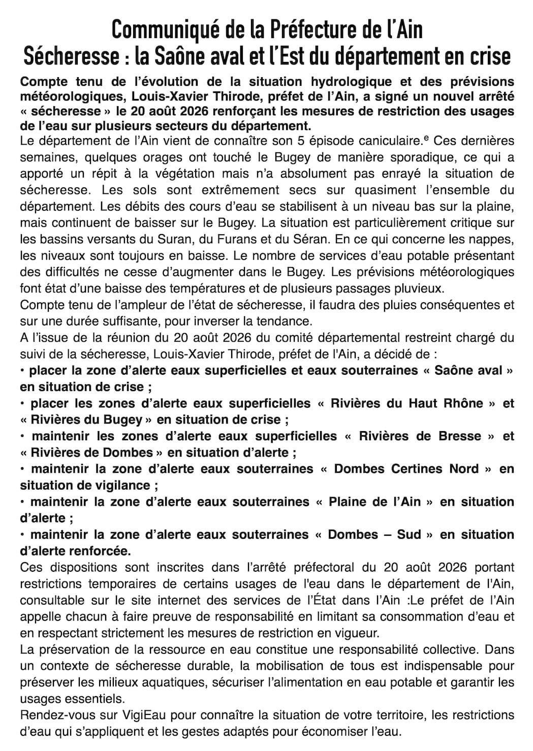 Alerte sécheresse dans l’Ain : de nouvelles restrictions d’eau en vigueur