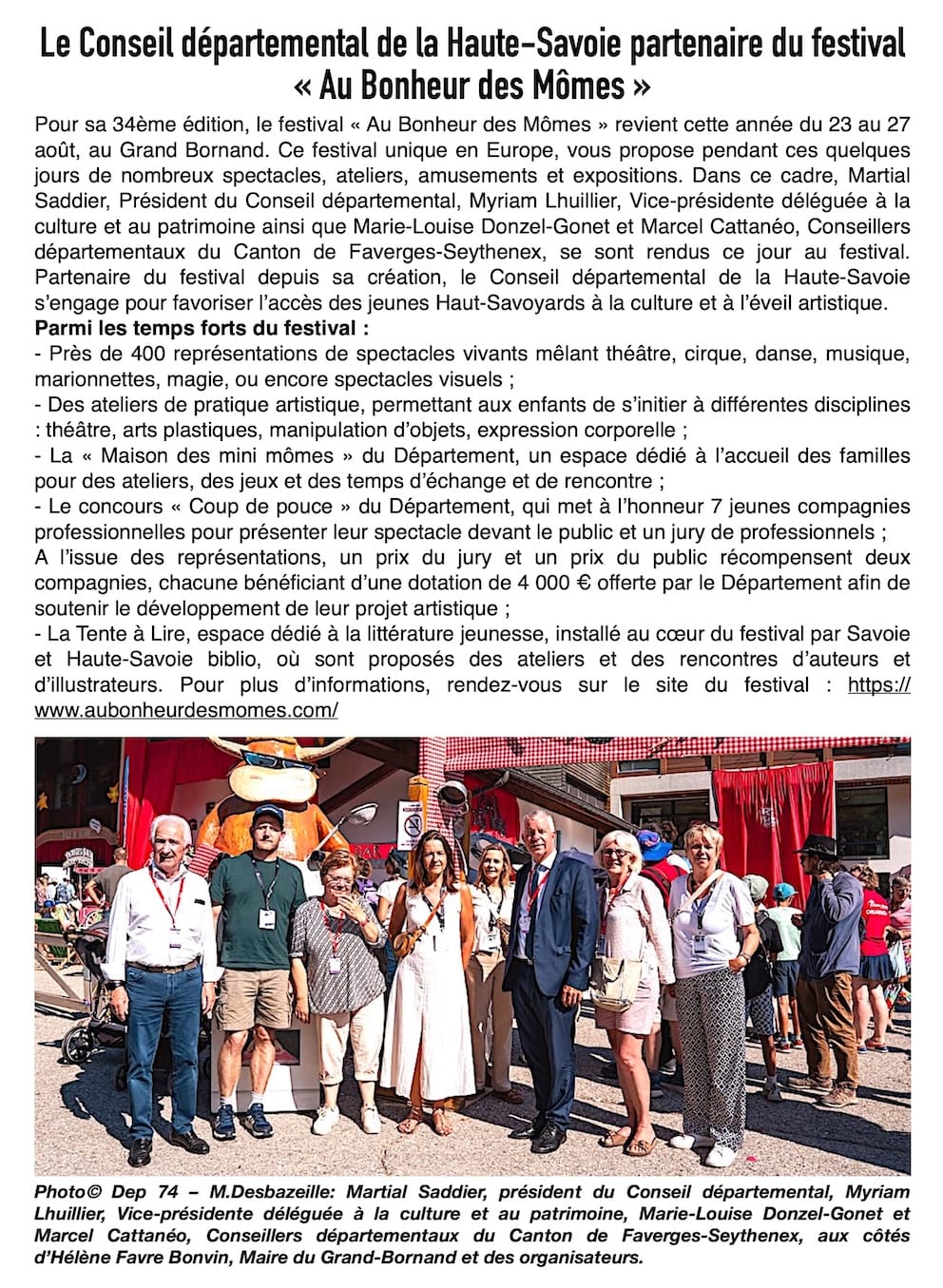 Le Conseil départemental au cœur du festival « Au Bonheur des Mômes »