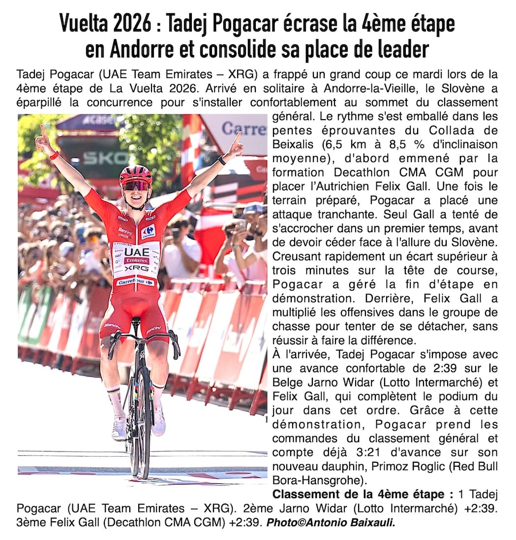 Vuelta 2026 : Pogacar atomise la concurrence en Andorre et assomme déjà le Tour d'Espagne !