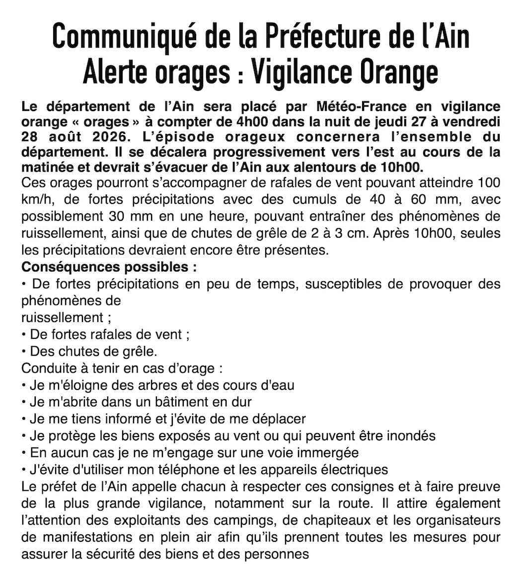 Alerte maximale dans l'Ain : un épisode orageux d'une violence rare va balayer le département ce vendredi