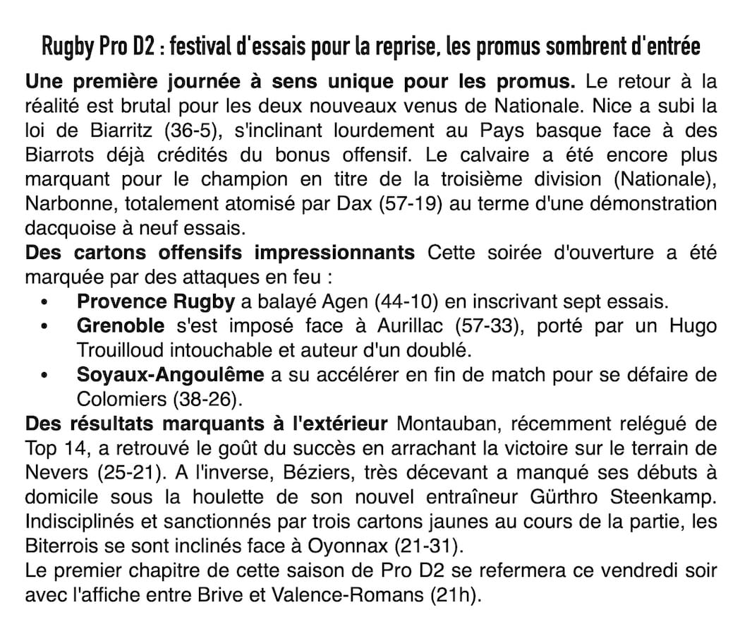 Pro D2 : festival d'essais et désillusion totale pour les promus dès la reprise