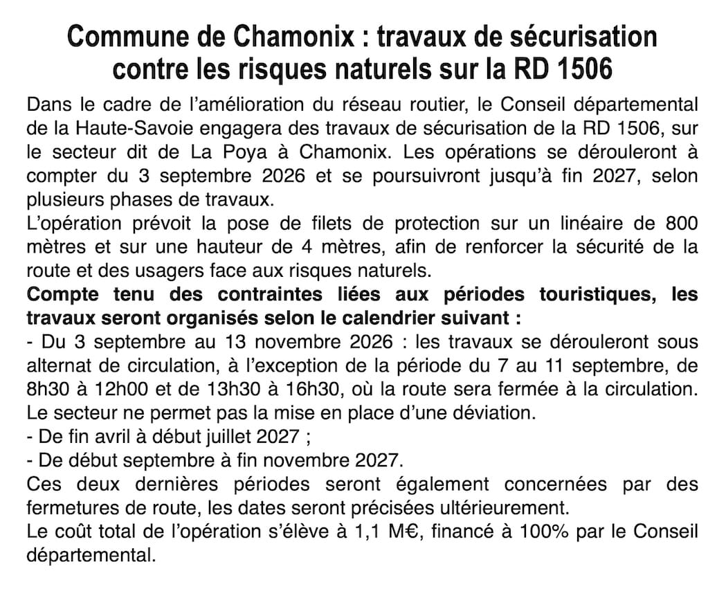 Travaux sur la RD 1506 à La Poya : perturbation de la circulation dès le 3 septembre