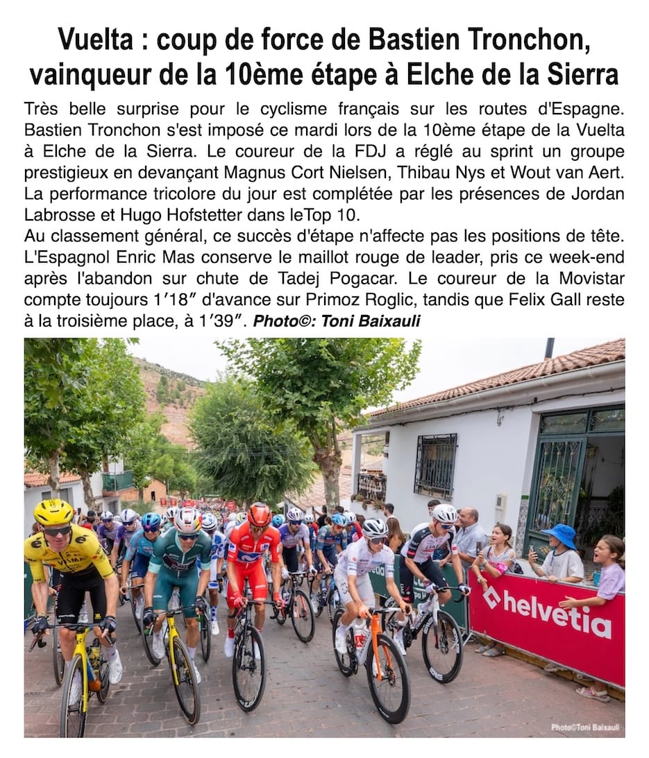 Vuelta (E10) : exploit tricolore de Bastien Tronchon, vainqueur d'un sprint royal !