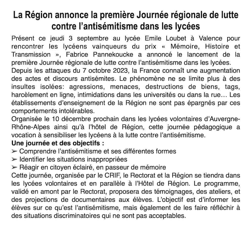 Mobilisation dans les lycées : la Région s'engage contre l'antisémitisme