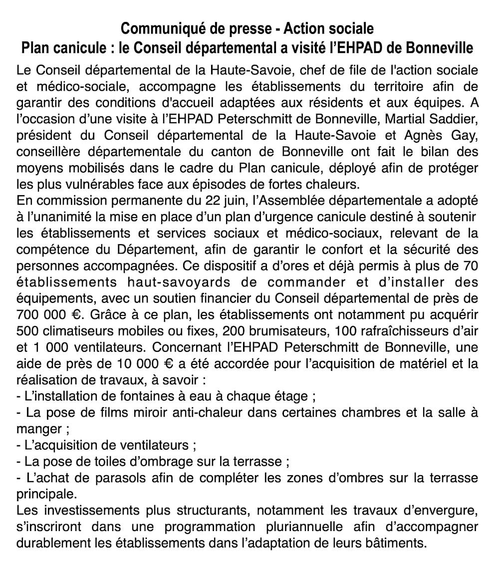 Face à la canicule, le Conseil départemental aux côtés des séniors à l’EHPAD de Bonneville