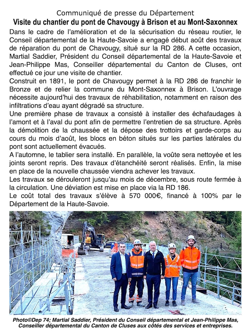 Haute-Savoie : le Conseil départemental investit 570 000 € pour sécuriser et rénover le pont historique de Chavougy