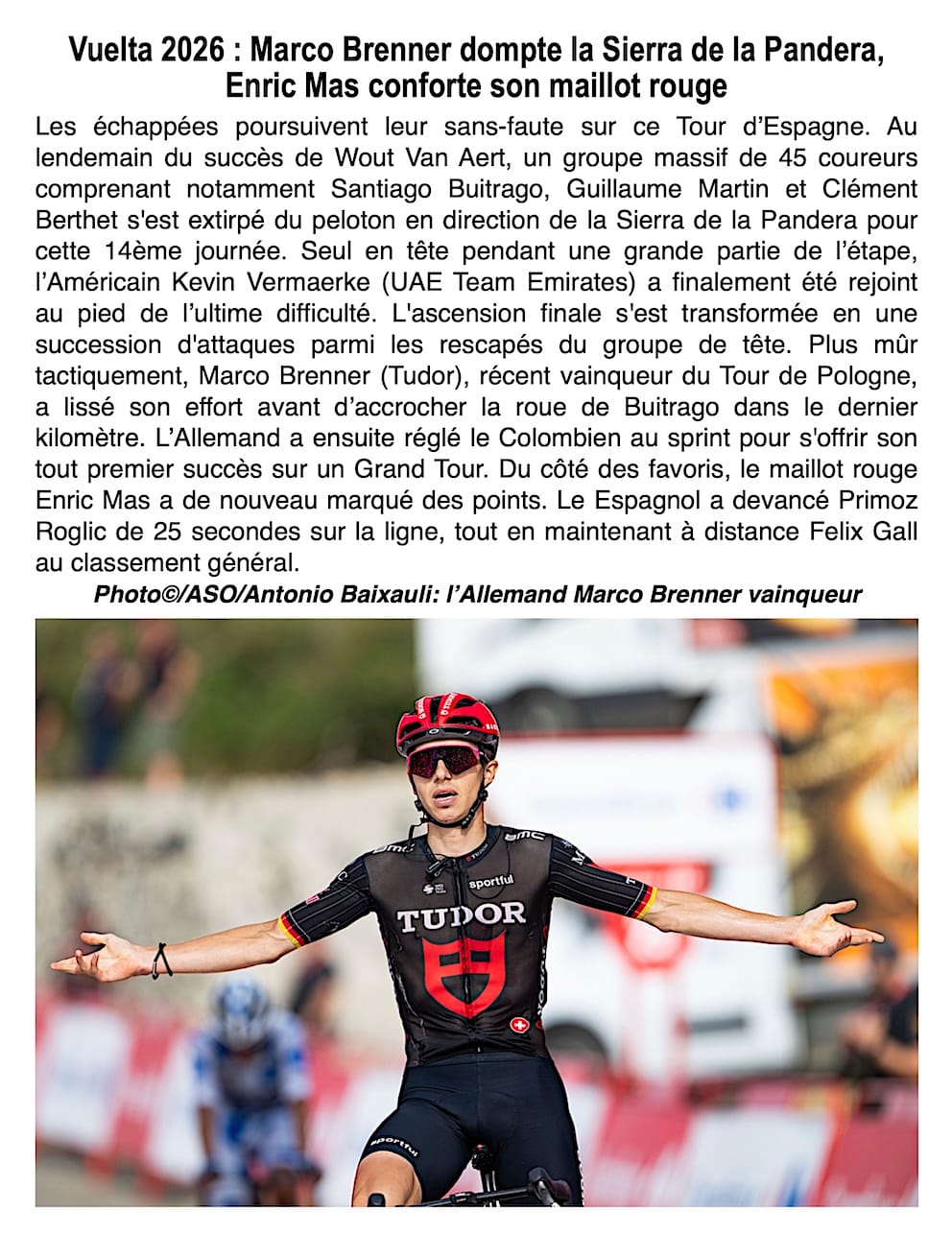Vuelta: Brenner maître de la Pandera, Mas consolide son trône.