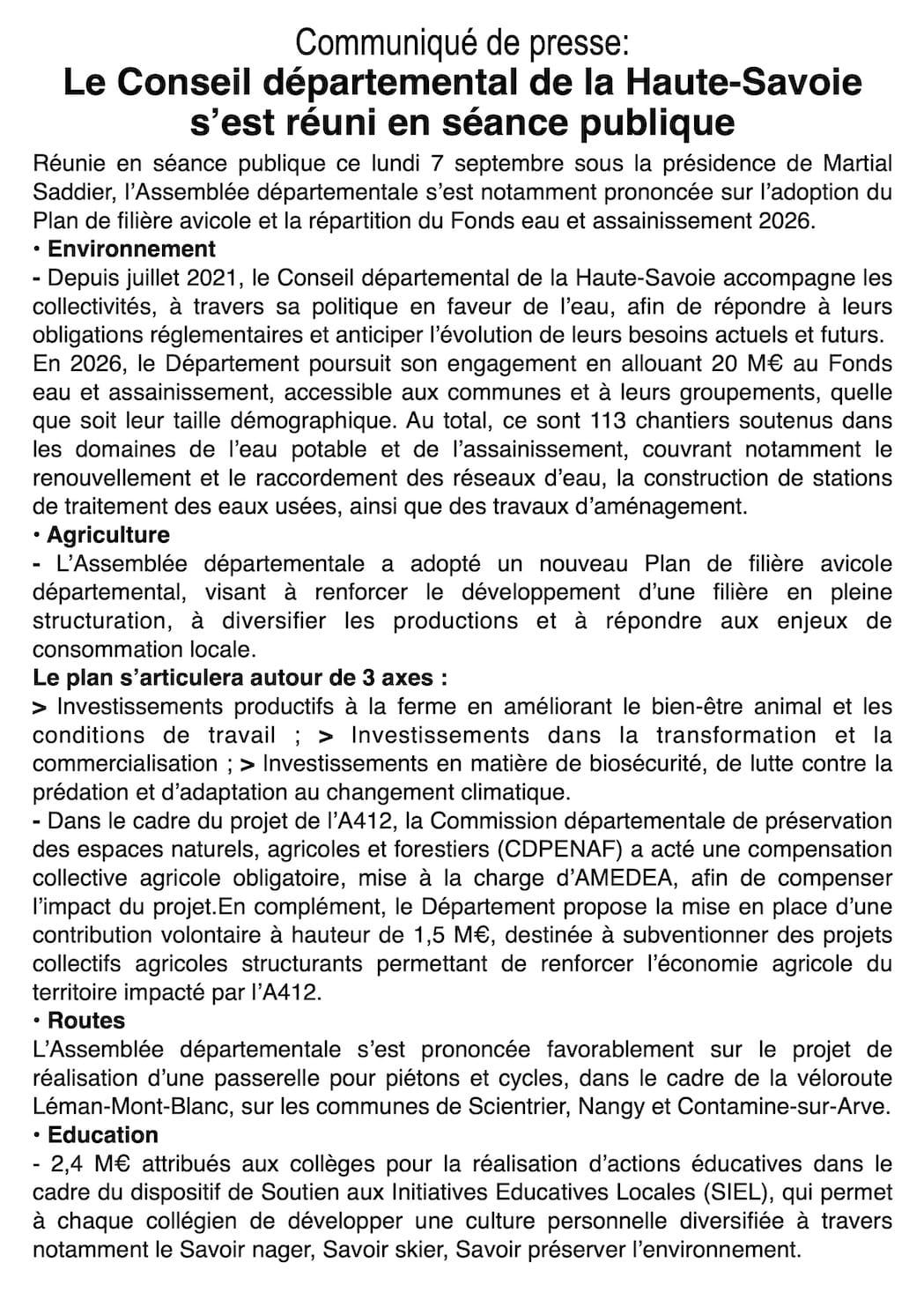 Haute-Savoie : le Département investit massivement pour l'eau, l'agriculture et les collèges.