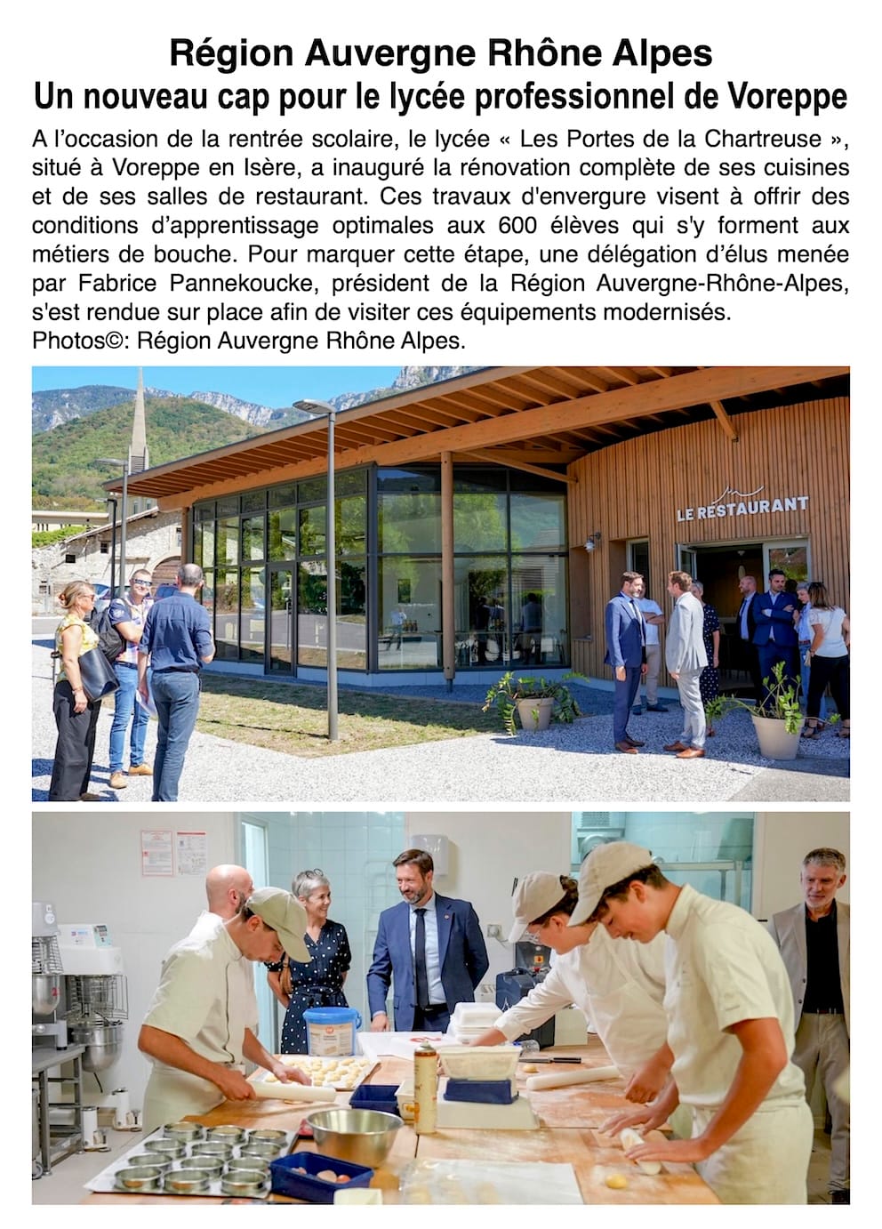 Région Auvergne Rhône Alpes: un vent de nouveauté souffle sur le lycée « Les Portes de la Chartreuse » à Voreppe ! 