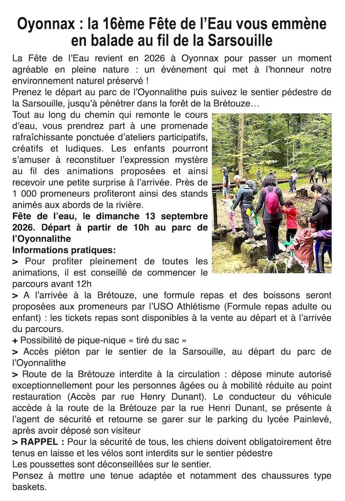 Oyonnax : au fil de la Sarsouille, célébrez la Fête de l’Eau entre animations et forêt