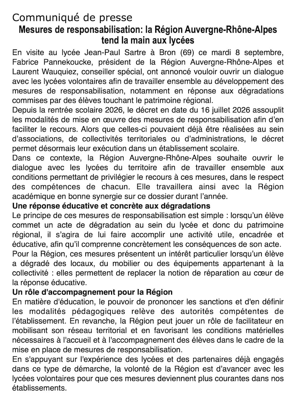 Auvergne-Rhône-Alpes : la Région et les lycées unis pour responsabiliser les élèves face aux dégradations